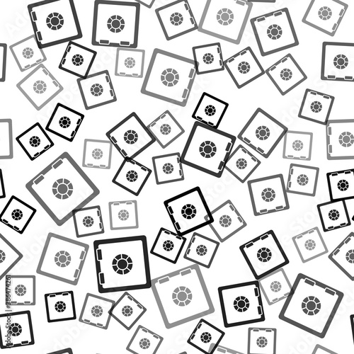 Black Safe icon isolated seamless pattern on white background. The door safe a bank vault with a combination lock. Reliable Data Protection. Vector.