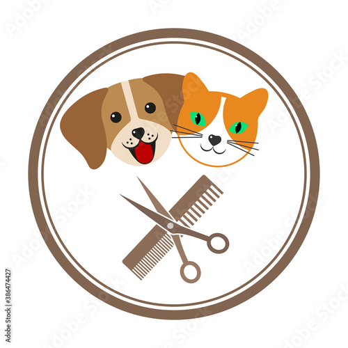 emblem with dog and cat for pet grooming salon
