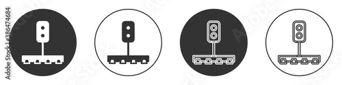 Black Train traffic light icon isolated on white background. Traffic lights for the railway to regulate the movement of trains. Circle button. Vector.