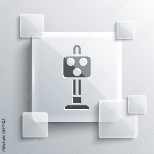 Grey Train traffic light icon isolated on grey background. Traffic lights for the railway to regulate the movement of trains. Square glass panels. Vector.