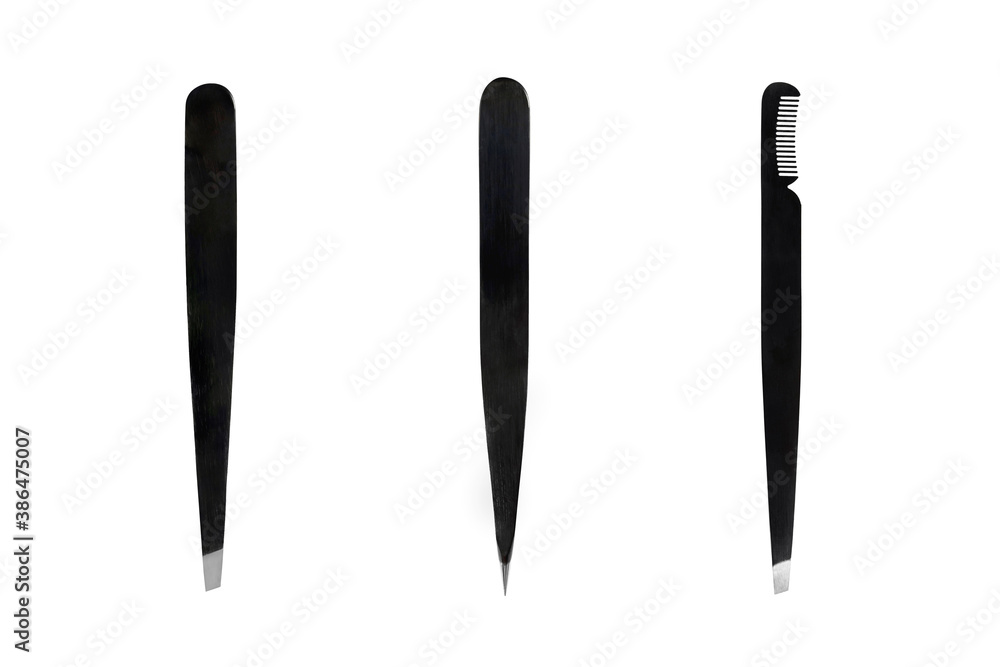Professional set of tweezers isolated on white. Beauty and fashion concept. Professional set of tweezers isolated on white. Beauty and fashion concept.