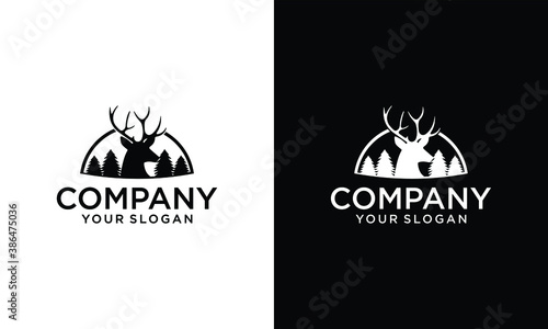 Deer Fir Coniferous Pine Forest Tree Nature Wildlife Logo
