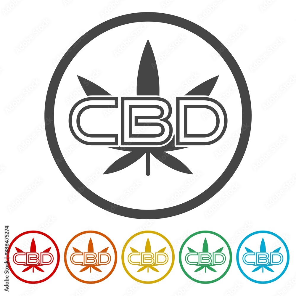 CBD hemp oil ring icon, color set CBD hemp oil ring icon, color set