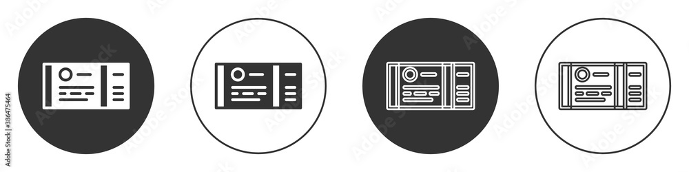 Black Train ticket icon isolated on white background. Travel by railway. Circle button. Vector. Black Train ticket icon isolated on white background. Travel by railway. Circle button. Vector.