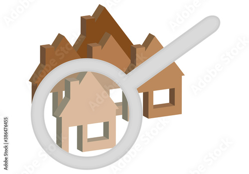 Icono de casas marrones de  búsqueda de vivienda.