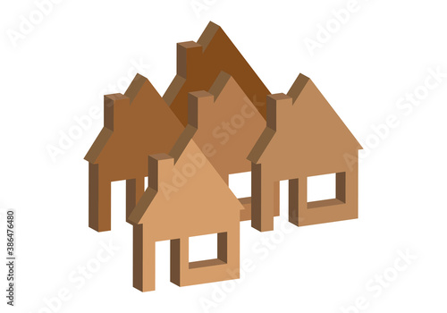 Icono de casas marrones de  búsqueda de vivienda.