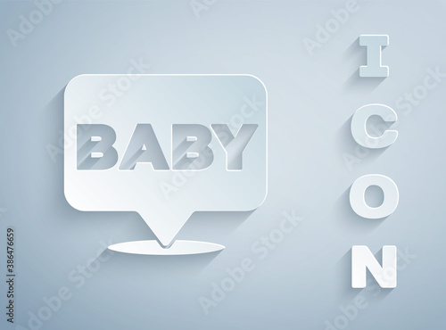 Paper cut Baby icon isolated on grey background. Paper art style. Vector.