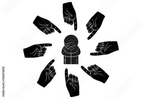 Icono negro de manos señalando a un niño por bullying.