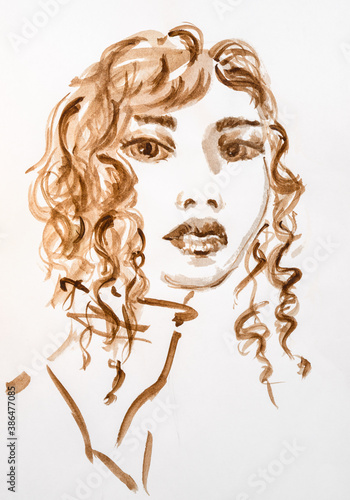 Fototapeta Naklejka Na Ścianę i Meble -  Woman abstract hand drawn watercolor portrait.