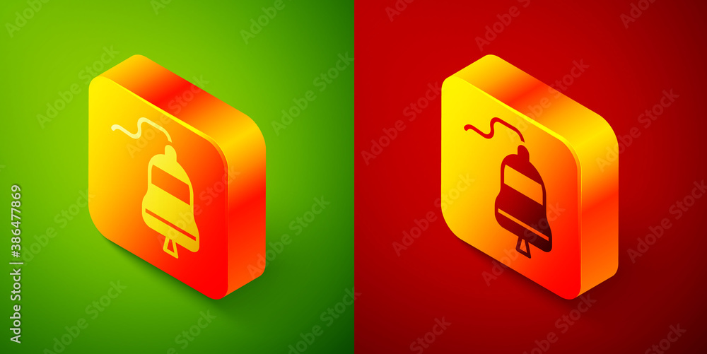 Isometric Ship bell icon isolated on green and red background. Square button. Vector. Isometric Ship bell icon isolated on green and red background. Square button. Vector.