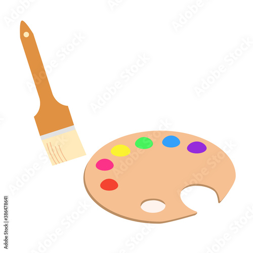 絵の具をのせたパレットとブラシ