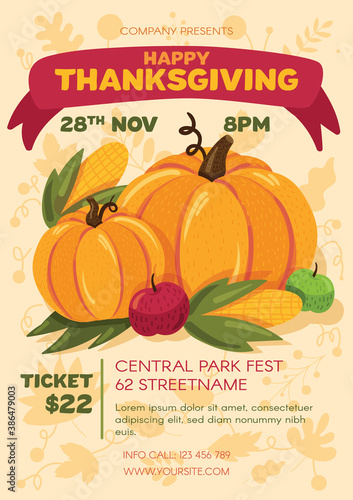 Happy thanksgiving day party poster template