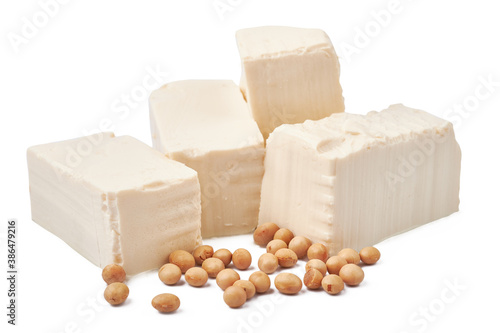 white tofu and soybean isolated on white background with clipping path