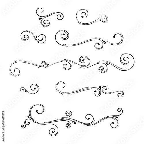 set of floral elements for graphic design; vintage scrolls and swirls