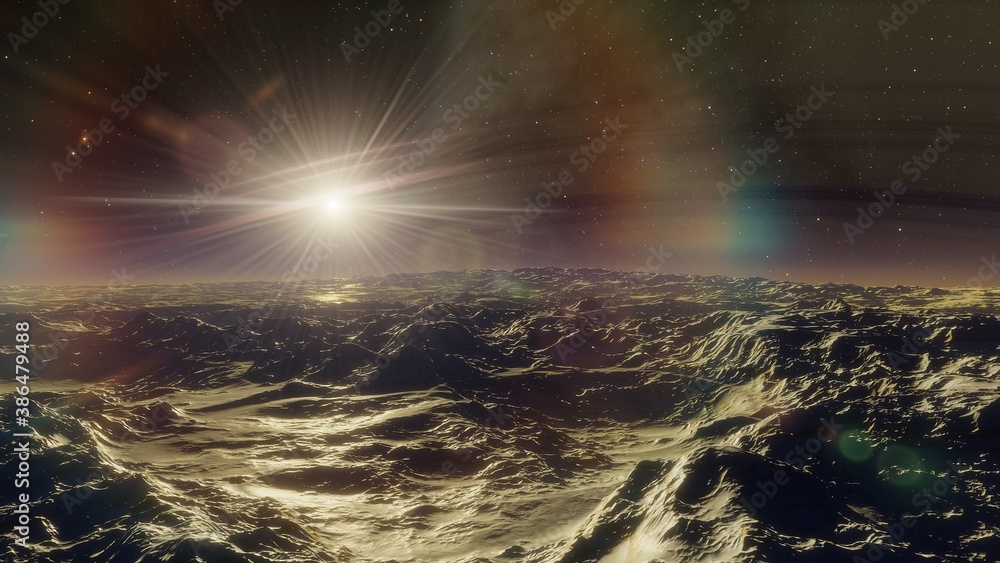 space art with landscape and planets in the sky. Mountains and clouds 3d render
space art with landscape and planets in the sky. Mountains and clouds 3d render