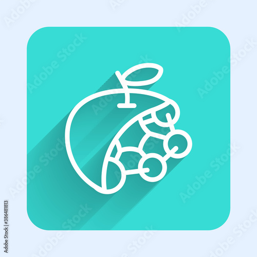 White line Biological structure icon isolated with long shadow. Genetically modified organism and food. Green square button. Vector.