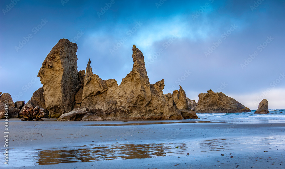 A morning shot of a rock formation on the Oregon Coast