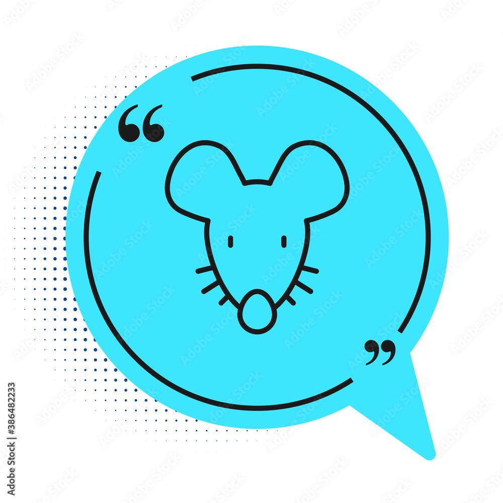 Fototapeta premium Black line Experimental mouse icon isolated on white background. Blue speech bubble symbol. Vector.