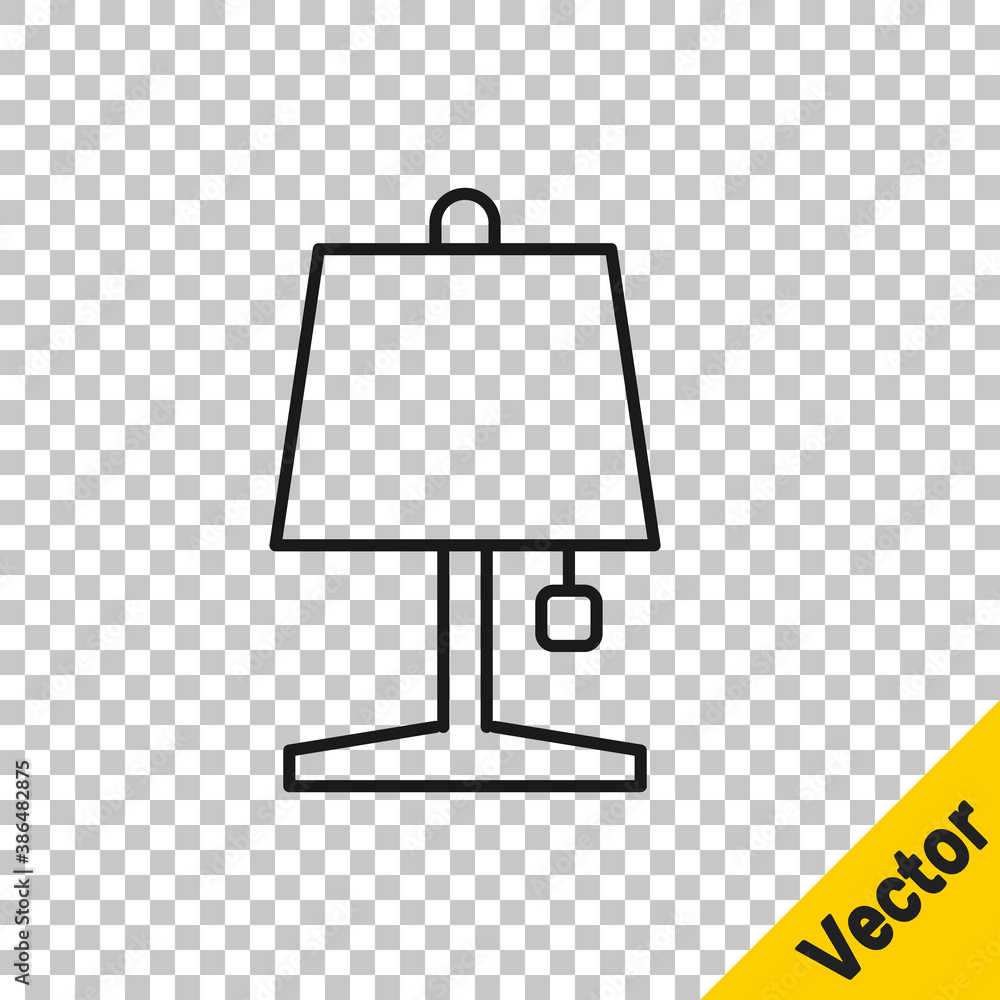 Black line Table lamp icon isolated on transparent background. Vector.
