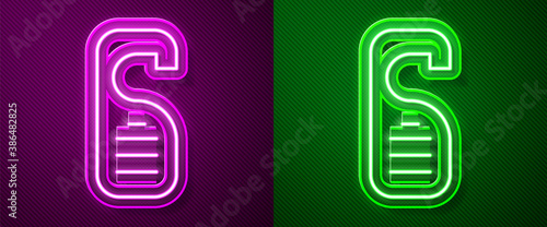 Glowing neon line Please do not disturb icon isolated on purple and green background. Hotel Door Hanger Tags. Vector.
