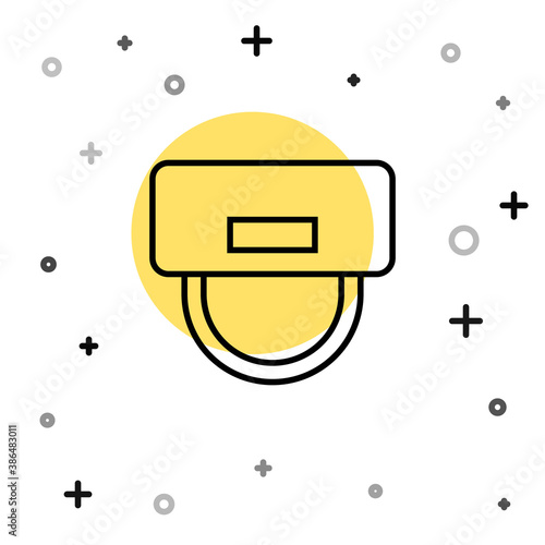 Black line Bellboy hat icon isolated on white background. Hotel resort service symbol. Random dynamic shapes. Vector.