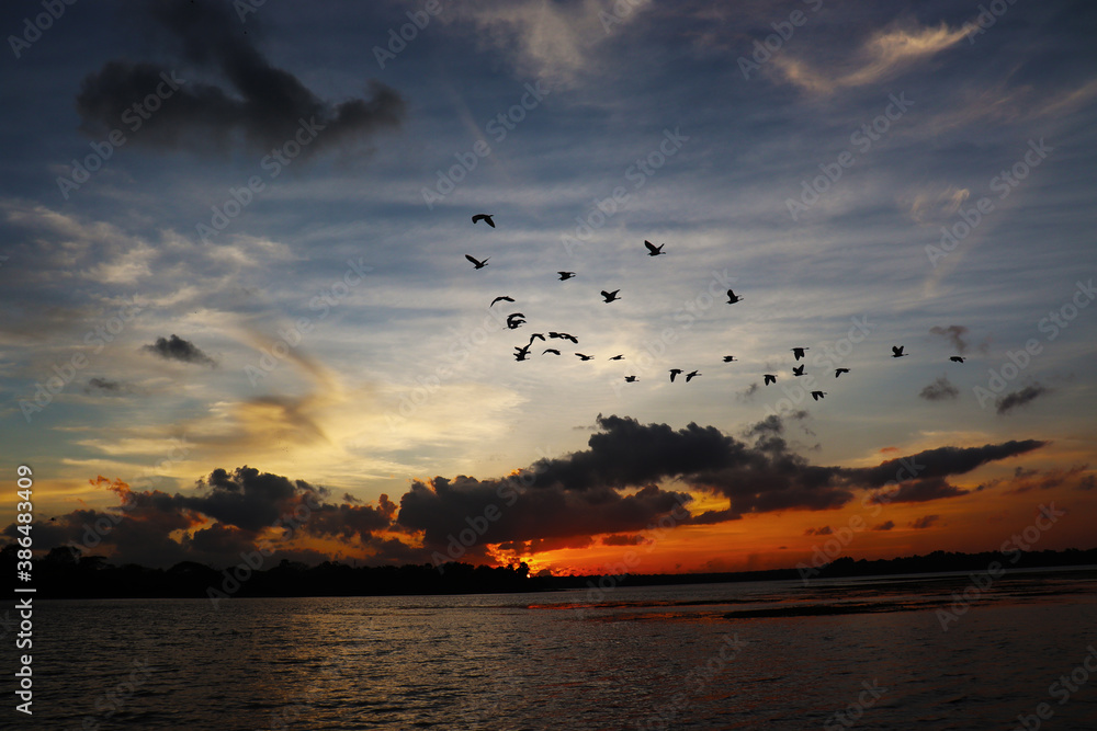 the evening sun hiding on the horizon