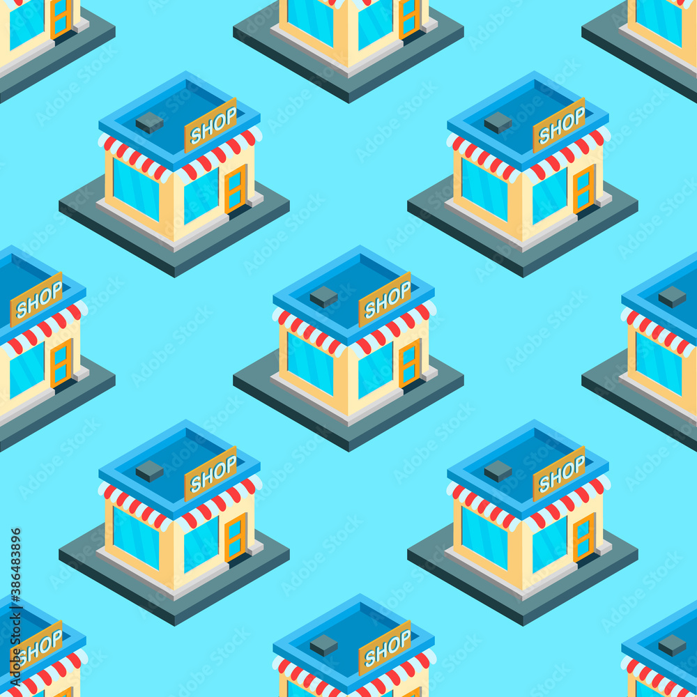 City isometric seamless pattern of the house, repetitive background. Vector illustration