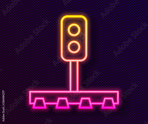 Glowing neon line Train traffic light icon isolated on black background. Traffic lights for the railway to regulate the movement of trains. Vector.
