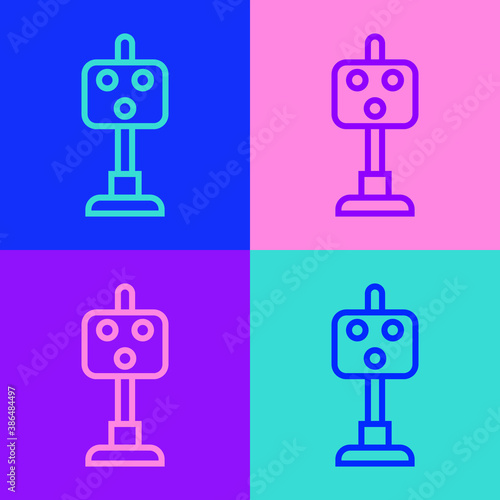 Pop art line Train traffic light icon isolated on color background. Traffic lights for the railway to regulate the movement of trains. Vector.