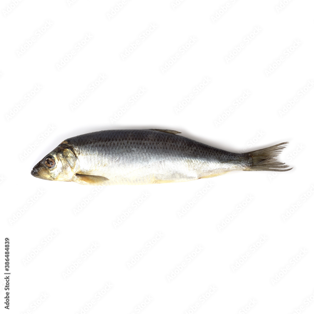 salted herring isolated on white background, top view