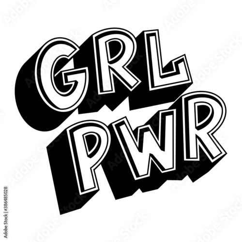 Vector black and white lettering grl pwr