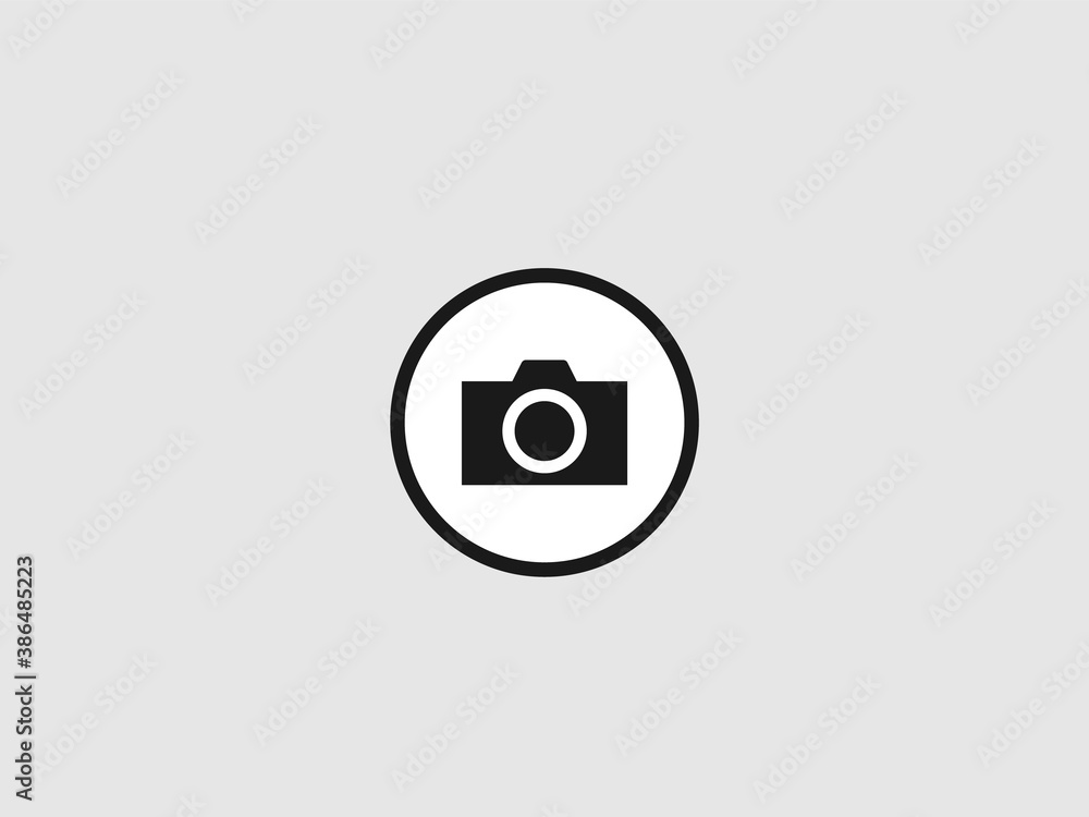 Photo profile icon. Black camera in circle image of digital photography with flash technology equipment. Photo profile icon. Black camera in circle image of digital photography with flash technology equipment.