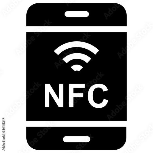 
A mobile device with NFc sign and siglas over it presenting smartphone nfc icon 
