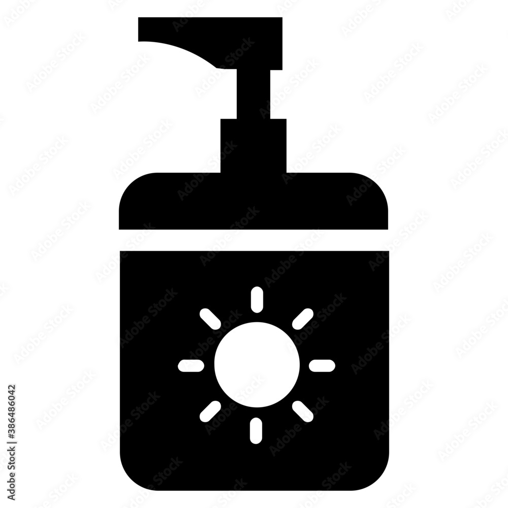 A bottle with push cap having shining sun sticker on it, denoting sunscreen icon
A bottle with push cap having shining sun sticker on it, denoting sunscreen icon
