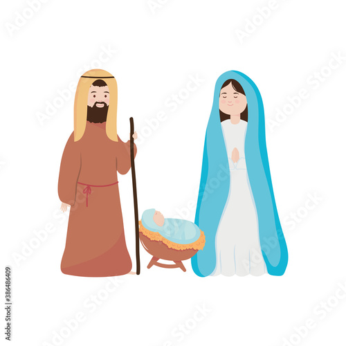 manger family, joseph, mary and baby jesus, flat style