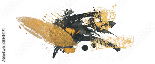 Black and gold ink blot. Isolated on white.