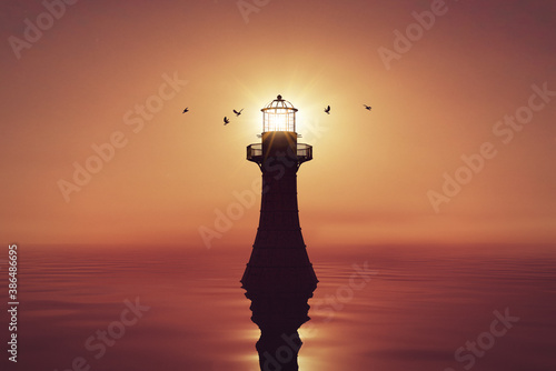 Cast Iron Whiteford Lighthouse at sunrise, Gower, Wales