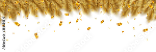 Festive Christmas or New Year Background. Christmas spruce branches with confetti. Holiday's Background. Vector illustration