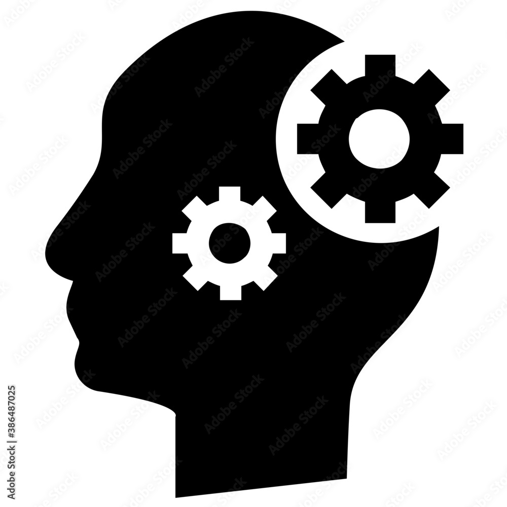 A person with revolving cogs inside his head symbolising thinking process
A person with revolving cogs inside his head symbolising thinking process
