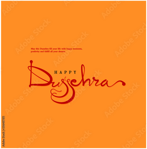 Happy Dussehra greetings by calligraphy lettering on Orange background. Indian Fesival Dussehra.