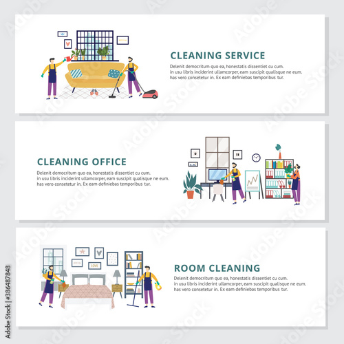 Set of flyers or banners for cleaning service flat vector illustration.