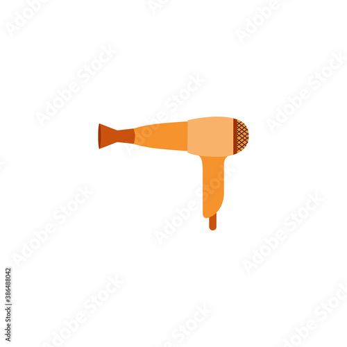 Orange colored electric hairdryer, flat cartoon vector illustration isolated