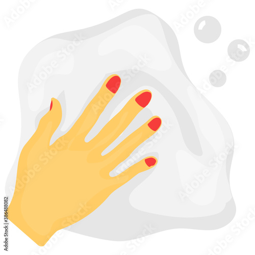 
A cleaned red cuticle enriched hand being scrubbed on loofa conceptualizing hand sanitization 
