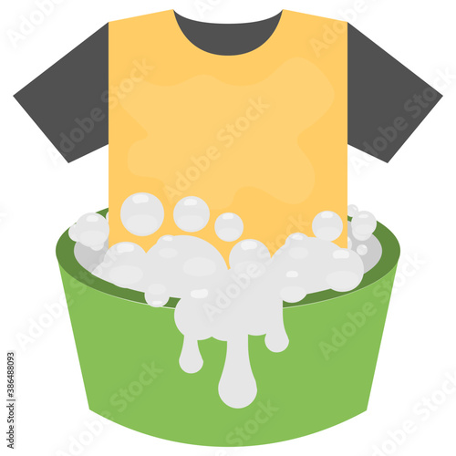 
Shirt entering into a bucket fill to the brim with soap bubbles denoting soaking clothes icon
