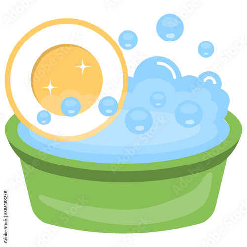 
Shirt entering into a bucket fill to the brim with soap bubbles denoting soaking clothes icon
