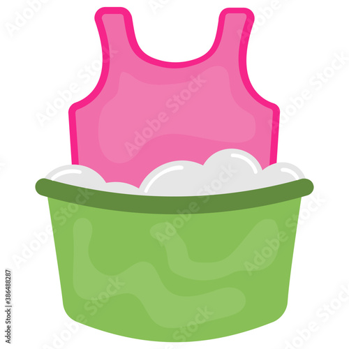 
Shirt entering into a bucket fill to the brim with soap bubbles denoting soaking clothes icon
