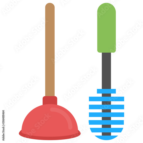 

Plunger and toilet brush together symbolizing toilet cleaning concept 
