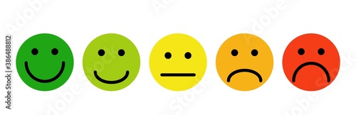 Simple emoji feedback face. Testimonial each green client reaction service from yellow admiration with eyes.