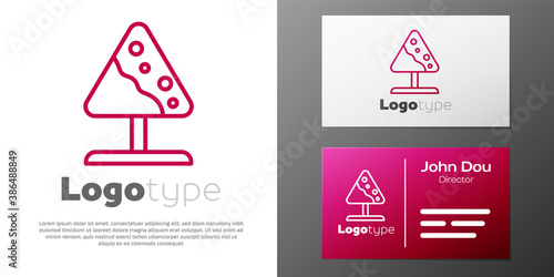 Logotype line Road sign avalanches icon isolated on white background. Snowslide or snowslip rapid flow of snow down a sloping surface. Logo design template element. Vector.