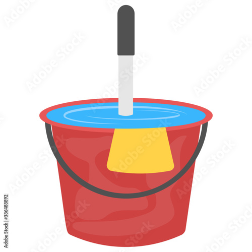 
Bucket and broom  together symbolizing floor cleaning concept 
